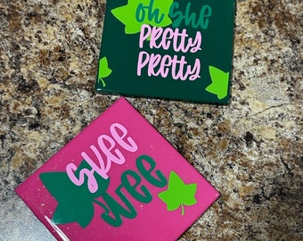 Sorority Tile Coaster / Personalized Teacher Appreciation Coaster / Pink and Green Coasters/ AKA Themed Coasters/AKA/Crossing gift