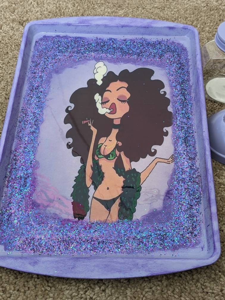 Black Girl Stoner Tray/Rolling Tray Set/Smoking Girl Rolling Etsy