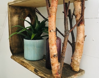 Personalized Rustic Birch Shelf, Handmade Wall Decor