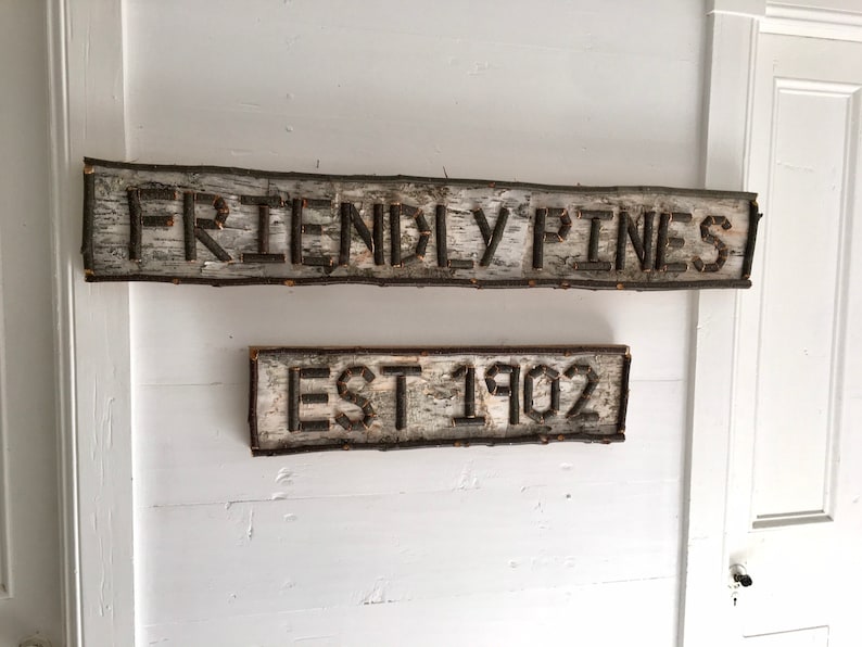 Custom birch bark sign customizable, great for indoor and outdoor spaces