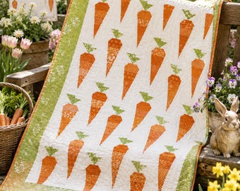 Modello per trapunta Carrot Patch: adatto a tessuti stampati, fat quarter o quadrati da 10 pollici