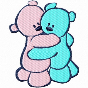 Cute Twin Teddie Bear Machine embroidery design