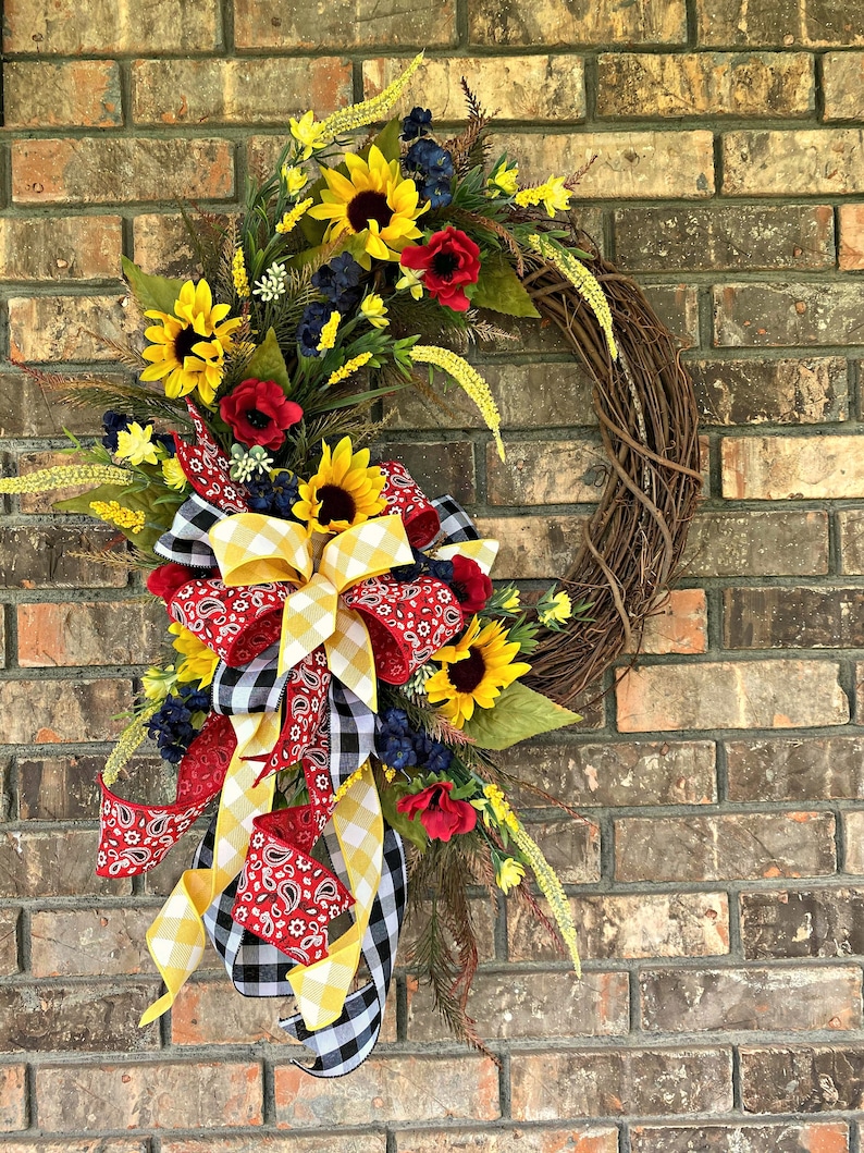 Summer Sunflower Wreath for Front Door Summer Door Swag | Etsy