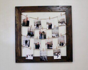 Rustic Clothespin Picture Frame / Photo Display - Wedding Display - Clothesline Collage - Includes line and small pins