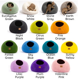 PERSONALIZED Cat Bed Natural Organic Merino Felt Wool SOFT, Wholesome, Cute 1 BEST Modern gift Cave Handmade Round Style image 10