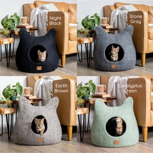 BEST AESTHETIC Cat Bed with Ears Natural Organic Merino Felt Wool SOFT, Wholesome, Cute 1 Modern Cat Corner Cave Handmade and Fun image 5
