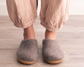 Luxury Organic Merino Wool Slippers | Eco-Friendly Warmth, Non-Slip Rubber or Leather Foot Sole, Arch Support Home Cozy Comfort Women Gift