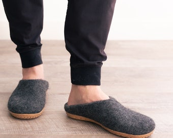 Mens Luxury Organic Merino Wool Slippers | Eco-Friendly Warmth, Non-Slip Rubber or Leather Foot Sole, Arch Support Home Cozy Comfort Gift