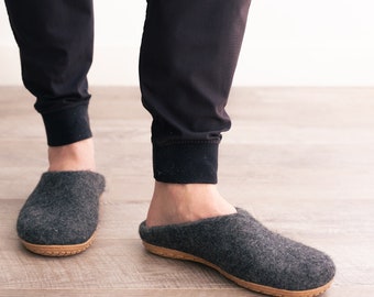 Luxe biologische merinowolpantoffels voor heren | Milieuvriendelijke warmte, antislip rubberen of lederen voetzool, steunzool voor thuis, gezellig comfort cadeau