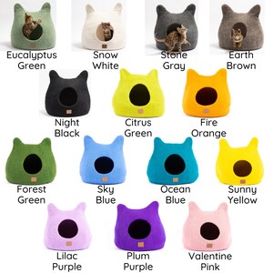 BEST AESTHETIC Cat Bed with Ears Natural Organic Merino Felt Wool SOFT, Wholesome, Cute 1 Modern Cat Corner Cave Handmade and Fun image 8