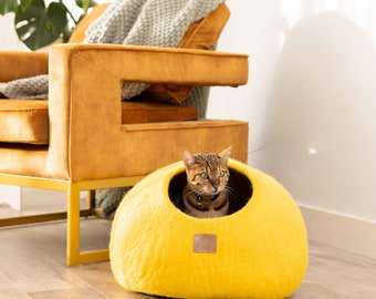 BEST AESTHETIC Cat Bed | Natural Organic Merino Felt Wool | SOFT, Wholesome, Cute | #1 Modern "Cat Corner" Cave | Handmade Round Style