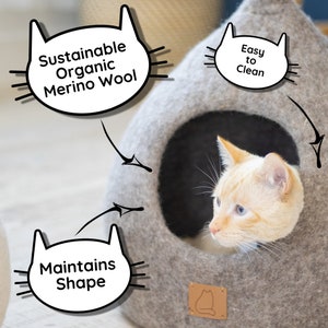 PERSONALIZED Cat Bed Natural Organic Merino Felt Wool SOFT, Wholesome, Cute 1 BEST Modern gift Cave Handmade Round Style image 2