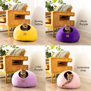 BEST AESTHETIC Cat Bed Natural Organic Merino Felt Wool SOFT, Wholesome, Cute 1 Modern Cat Corner Cave Handmade Round Style image 7