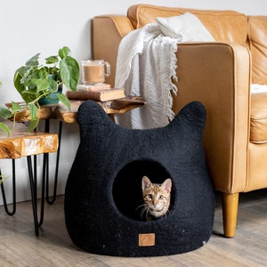 BEST AESTHETIC Cat Bed with Ears | Natural Organic Merino Felt Wool | SOFT, Wholesome, Cute | #1 Modern "Cat Corner" Cave | Handmade and Fun