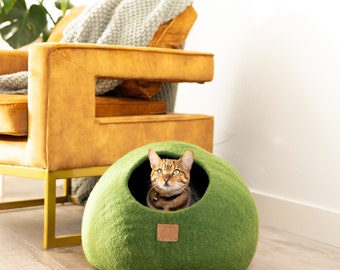 BEST AESTHETIC Cat Bed | Natural Organic Merino Felt Wool | SOFT, Wholesome, Cute | #1 Modern "Cat Corner" Cave | Handmade Round Style
