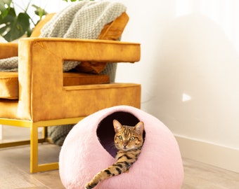 BEST AESTHETIC Cat Bed | Natural Organic Merino Felt Wool | SOFT, Wholesome, Cute | #1 Modern "Cat Corner" Cave | Handmade Round Style