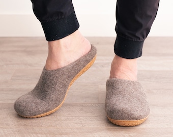 Mens Wool Slippers | Luxury Organic Merino | Eco-Friendly Warmth, Non-Slip Rubber or Leather Foot Sole, Arch Support Home Cozy Comfort Gift