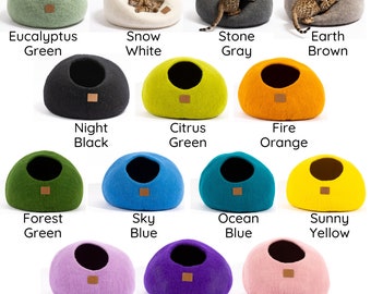 BEST AESTHETIC Cat Bed with 14 Color Options | Natural Organic Merino Felt Wool | #1 Modern "Cat Corner" Cave | Handmade Round Style