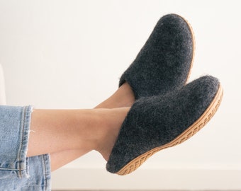 Luxury Organic Merino Wool Slippers | Eco-Friendly Warmth, Non-Slip Rubber or Leather Foot Sole, Arch Support Home Cozy Comfort Women Gift