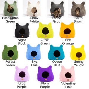 BEST AESTHETIC Cat Bed with Ears Natural Organic Merino Felt Wool SOFT, Wholesome, Cute 1 Modern Cat Corner Cave Handmade and Fun image 8