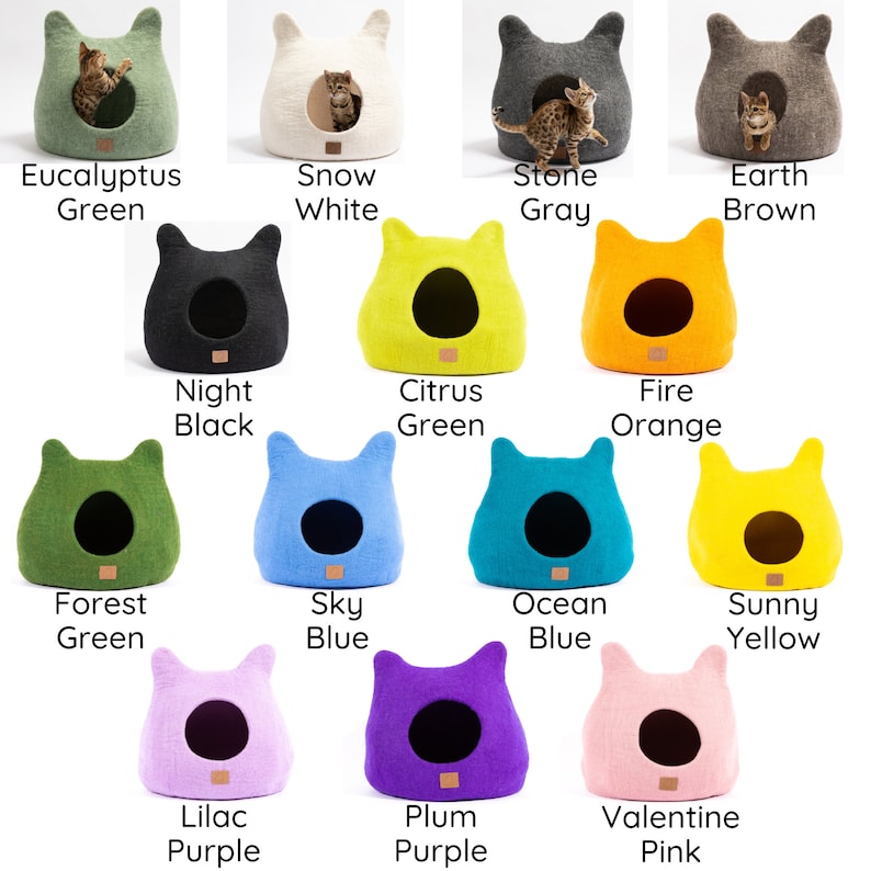 BEST AESTHETIC Cat Bed with Ears Natural Organic Merino Felt Wool SOFT, Wholesome, Cute 1 Modern Cat Corner Cave Handmade and Fun image 8