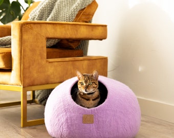 BEST AESTHETIC Cat Bed | Natural Organic Merino Felt Wool | SOFT, Wholesome, Cute | #1 Modern "Cat Corner" Cave | Handmade Round Style