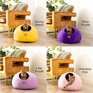 PERSONALIZED Cat Bed Natural Organic Merino Felt Wool SOFT, Wholesome, Cute 1 BEST Modern gift Cave Handmade Round Style image 9