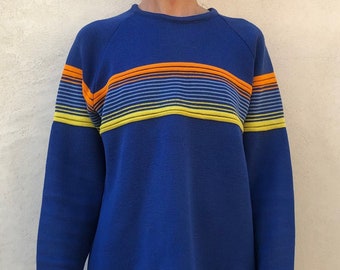 70s Wool Graphic Neon Orange Yellow Striped Lido Of California Sweater