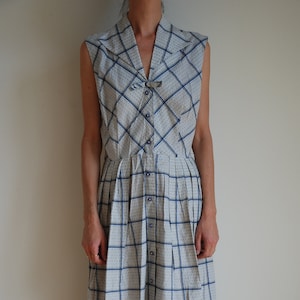 50's striped cotton jacquard abstract pretty house dress with sweet floral rhinestone buttons