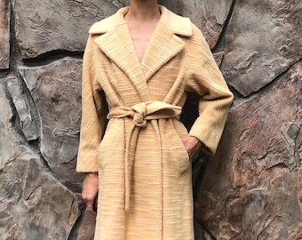 50s Lilli Ann Pale Peach And White Wool Winter Coat With Belt