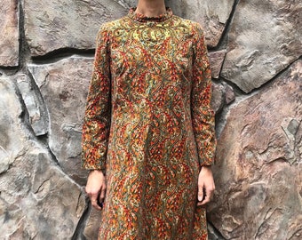 60s Paisley Velvet Gown With Gold Embroidery And Multi Colored Glass Rhinestones Regal Dress