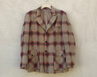 40s Wool Jacket Blanket Striped Coat Check Plaid Print Blazer