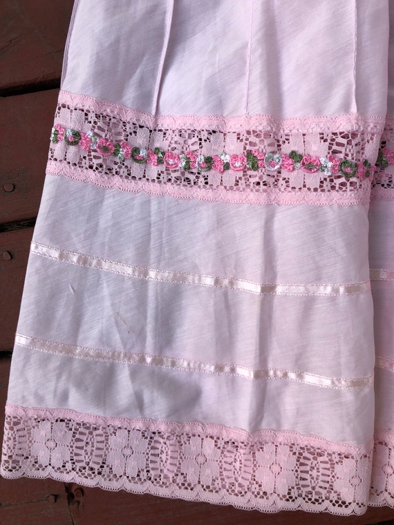 70s Off The Shoulder Ruffled Tiered Pink Prairie … - image 8