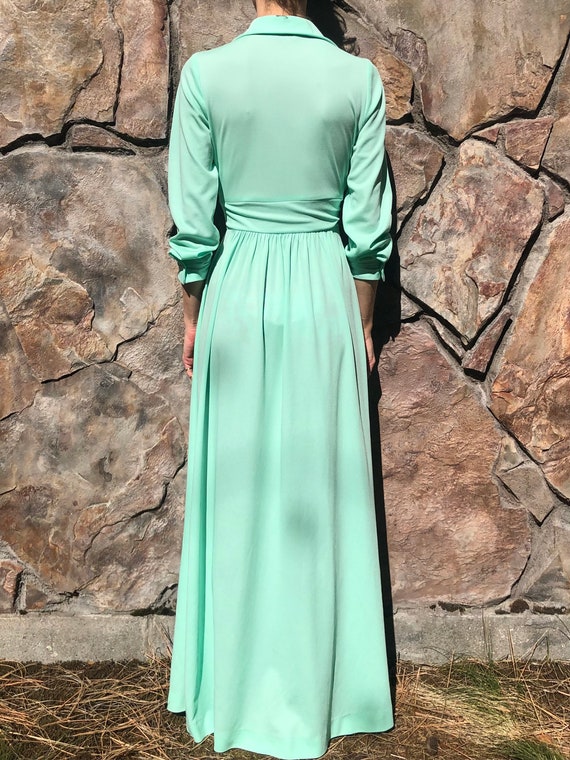 70s Mint Green Poly Sporty Maxi Dress - image 3