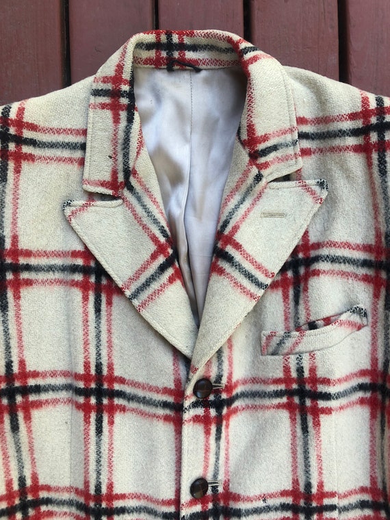 40s Wool Jacket Blanket Striped Coat Check Plaid … - image 5