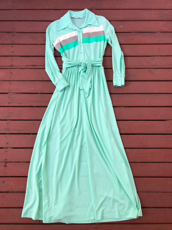 70s Mint Green Poly Sporty Maxi Dress - image 5