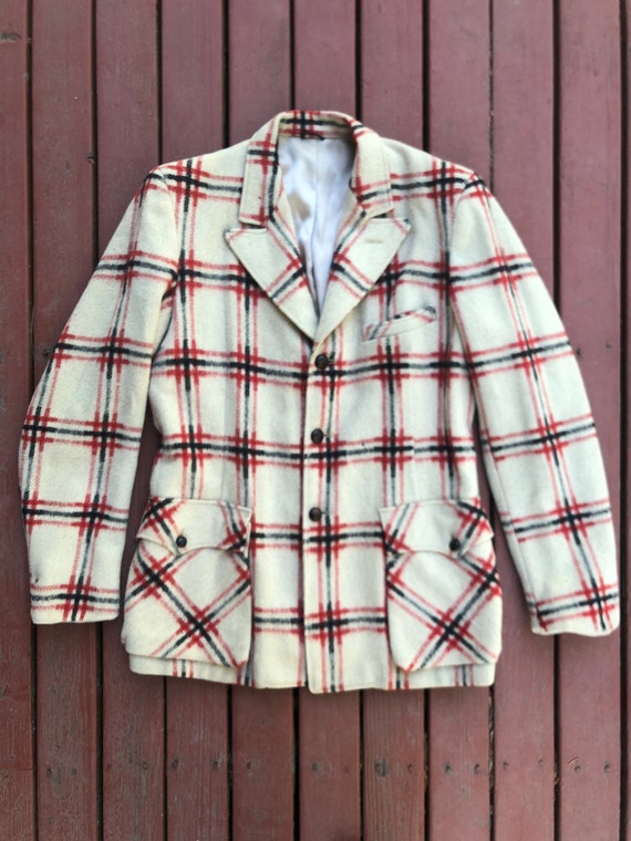 40s Wool Jacket Blanket Striped Coat Check Plaid … - image 4
