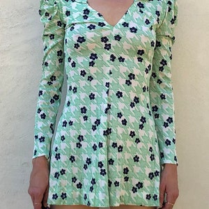 70s Polyester Floral Houndstooth Sexy Fun Mini Dress image 4