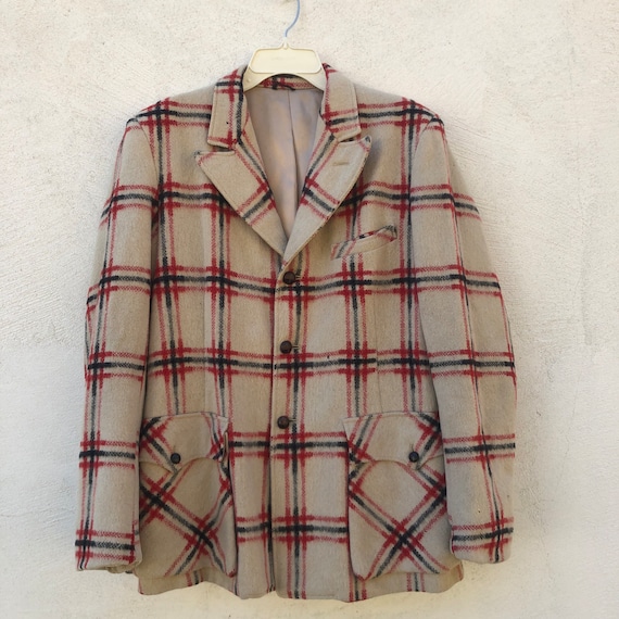 40s Wool Jacket Blanket Striped Coat Check Plaid … - image 2