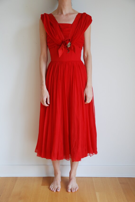 50s silk chiffon fire engine red show stopping for