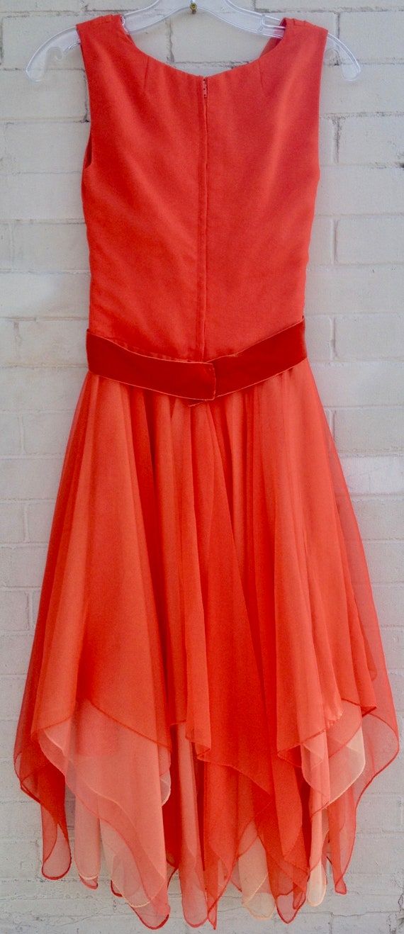 60's Orange Chiffon Dress Miss Elliette Layered F… - image 4