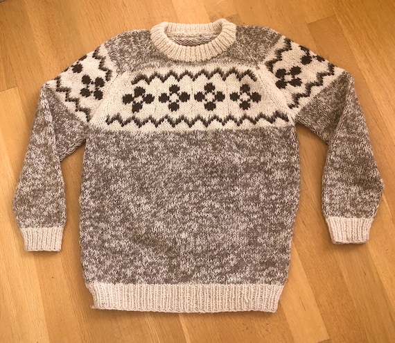 90's All Wool Warm Winter Sweater Geometric Design Men's Large