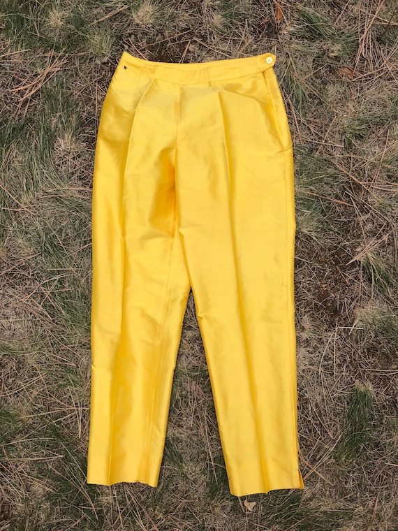 80s Yellow Raw Silk Taffeta High Waist Tailored T… - image 5