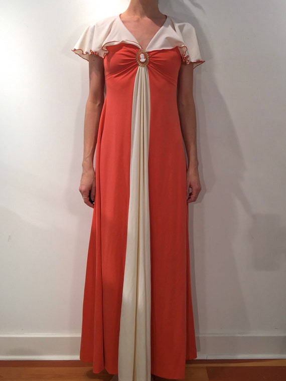 70s Maxi Cameo Flutter Sleeve White And Coral Pink