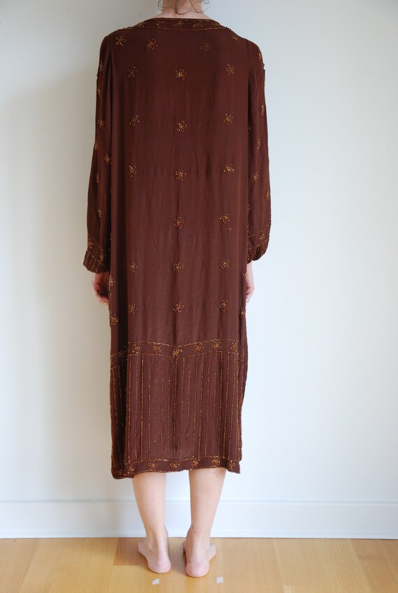 20s silk beaded original flapper dress bronze bea… - image 3