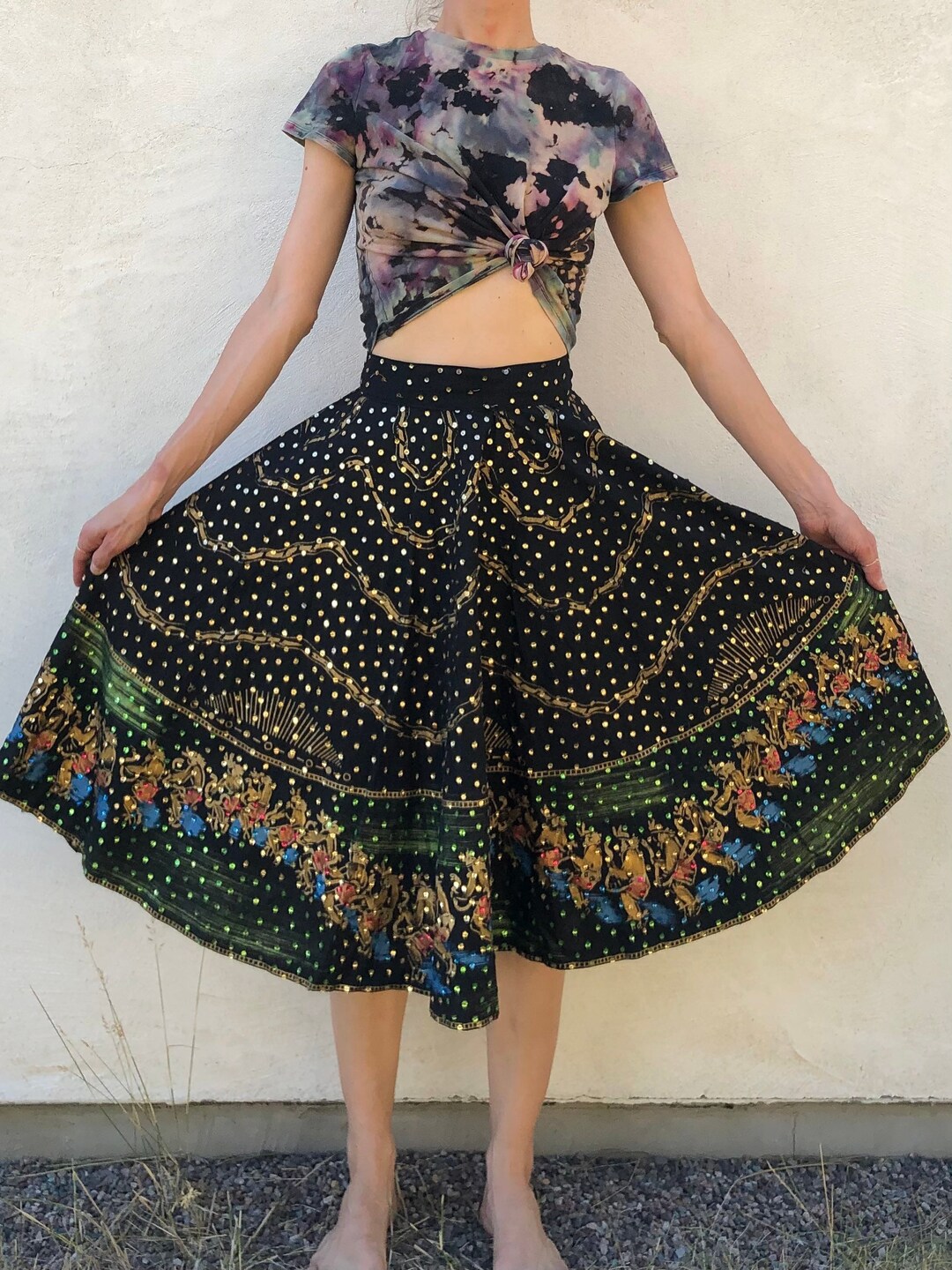 1950s Painted & Sequined Mexican Skirt