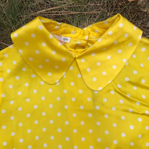 60s Yellow Satin Polka Dot Button Up The Back Pet… - image 6