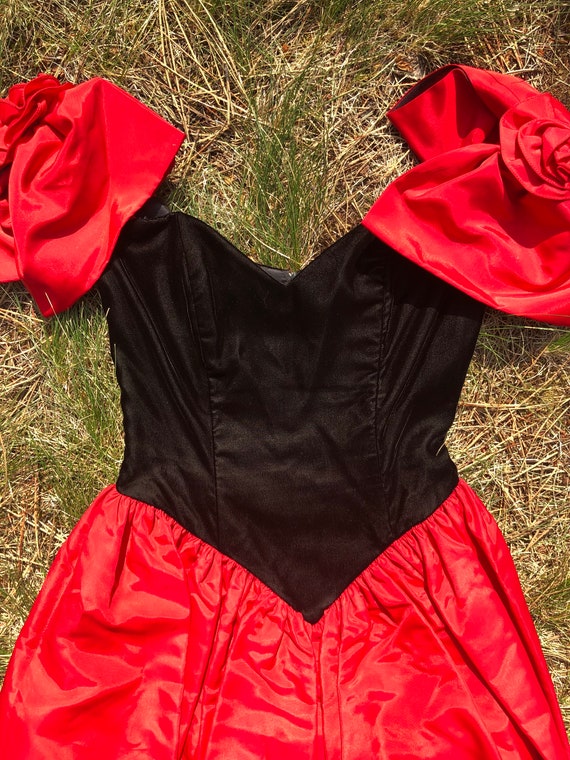 80s Gunne Sax Jessica McClintock Black Velvet Red… - image 7