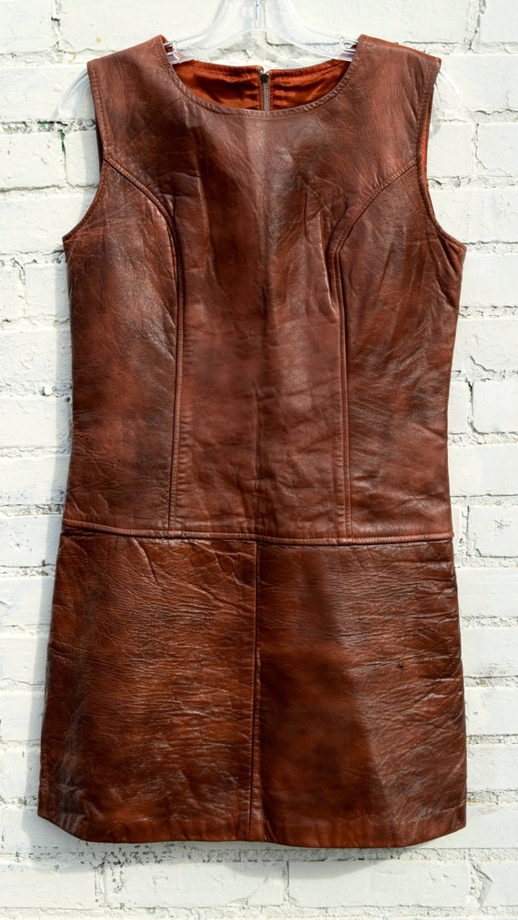 60s leather mini dress / boho hippy festival