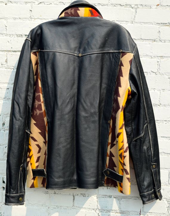 80s Mexican Made Cool Leather Coat With Blanket A… - image 5